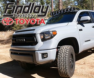 FIndlay Toyota Prescott ad showing an offroad vehicle. Image links to https://www.findlaytoyotaprescott.com/