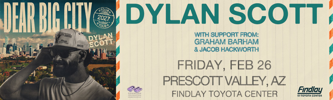 Dylan Scott event flyer for concert at Findlay Toyota Center on February 25, 2027